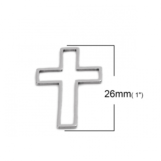 Immagine di 304 Acciaio Inossidabile Connettori Telaio Croce Tono Argento Filigrana 26mm x 17mm, 20 Pz