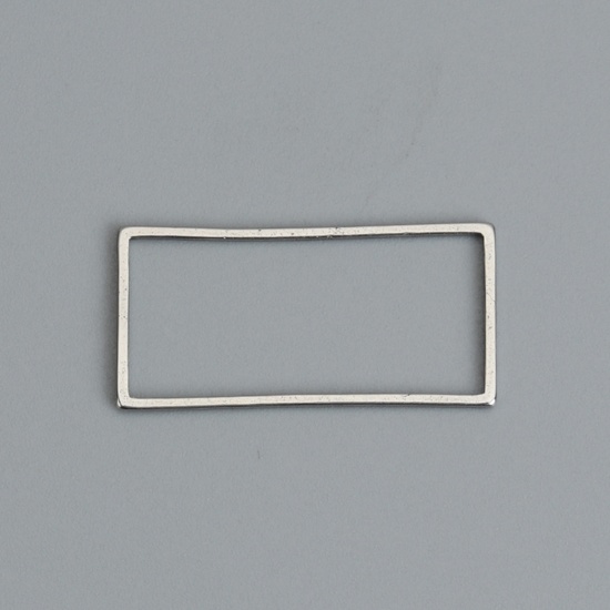 Image de Connecteurs de Cadre en 304 Acier Inoxydable Rectangle Argent Mat Creux à Strass 21mm x 10mm, 20 Pcs