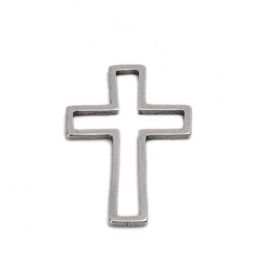 Picture of 304 Stainless Steel Frame Connectors Cross Silver Tone Hollow 21mm x 14mm, 20 PCs
