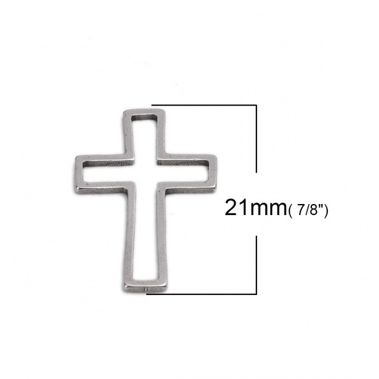 Picture of 304 Stainless Steel Frame Connectors Cross Silver Tone Hollow 21mm x 14mm, 20 PCs
