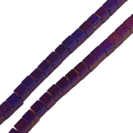 Picture of (Grade A) Hematite ( Natural ) Beads Cube Purple About 6mm x 6mm, Hole: Approx 1.7mm, 40cm(15 6/8") long, 1 Strand (Approx 68 PCs/Strand)