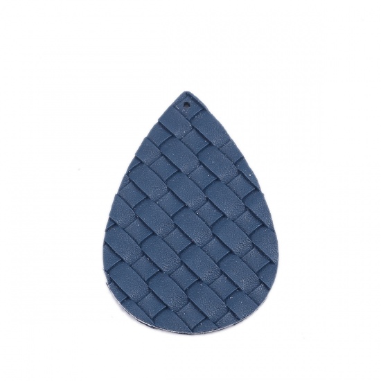 Immagine di PU Ciondoli Goccia Blu Grigio Tessitura di bambù 56mm x 38mm, 10 Pz