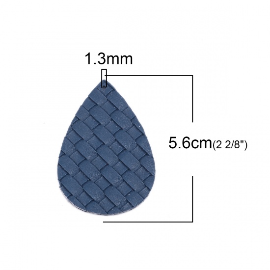 Изображение PU Подвески водяная капля Синий Серый Бамбуковое плетение 56мм x 38мм, 10 ШТ