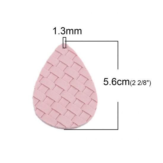 Immagine di PU Ciondoli Goccia Rosa Chiaro Tessitura di bambù 56mm x 38mm, 10 Pz