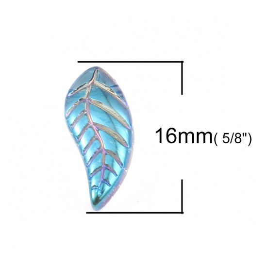 Bild von Glas Perlen Blätter Blau AB Farbe ca. 16mm x 8mm, Loch: 0.9mm, 50 Stück