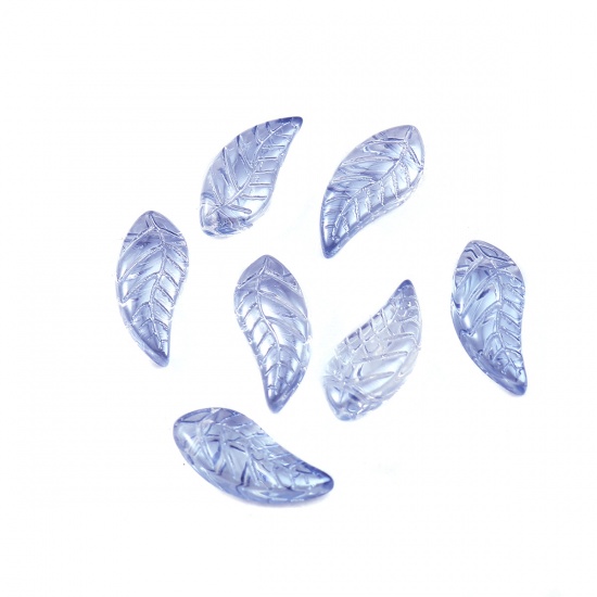 Изображение Стеклянные Бусины, Лист Светло-синий серый 16мм x 8мм, Отверстие:примерно 0.9мм, 50 ШТ