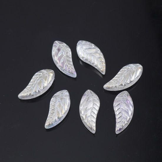Picture of Glass Beads Leaf White AB Rainbow Color About 16mm x 8mm, Hole: Approx 0.9mm, 50 PCs