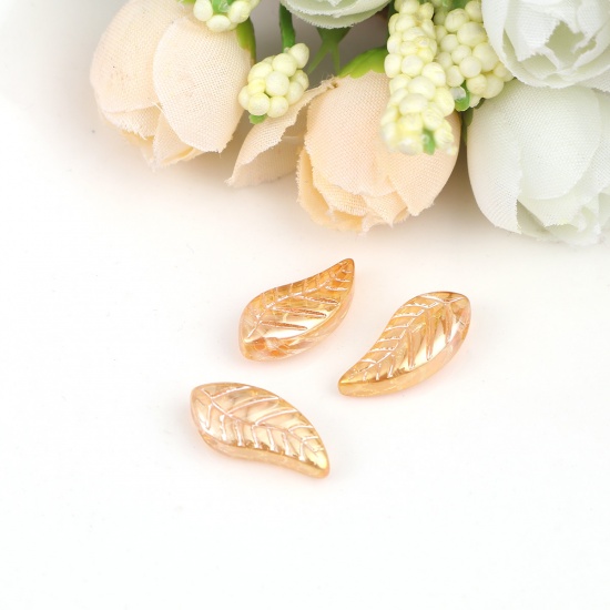 Bild von Glas Perlen Blätter Golden AB Farbe ca. 16mm x 8mm, Loch: 0.9mm, 50 Stück