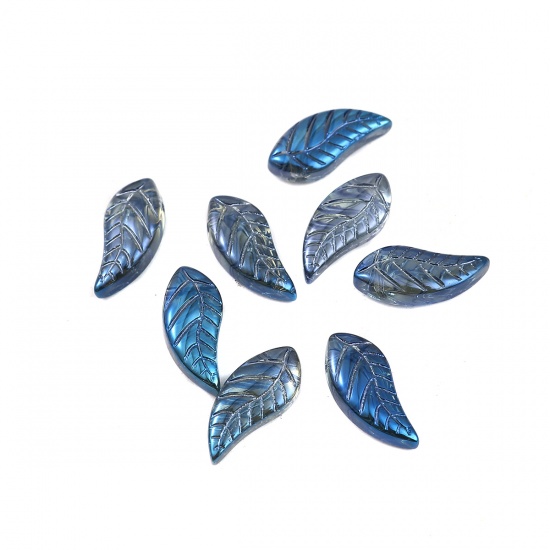 Изображение Стеклянные Бусины, Лист Синий Разноцветный 16мм x 8мм, Отверстие:примерно 0.9мм, 50 ШТ