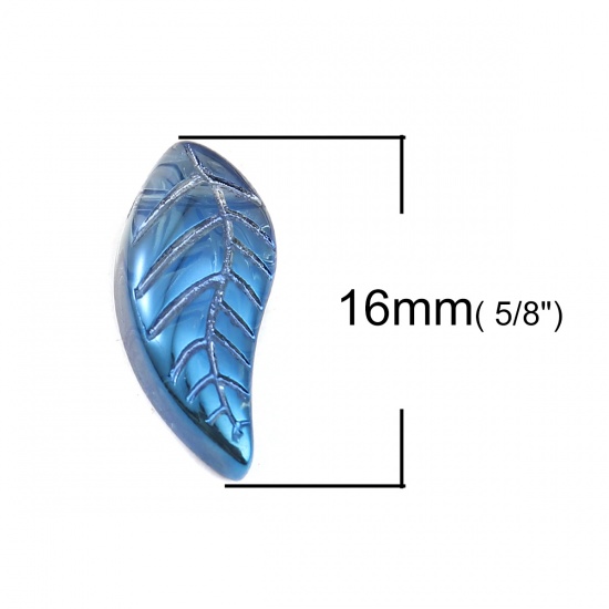 Picture of Glass Beads Leaf Blue AB Rainbow Color About 16mm x 8mm, Hole: Approx 0.9mm, 50 PCs