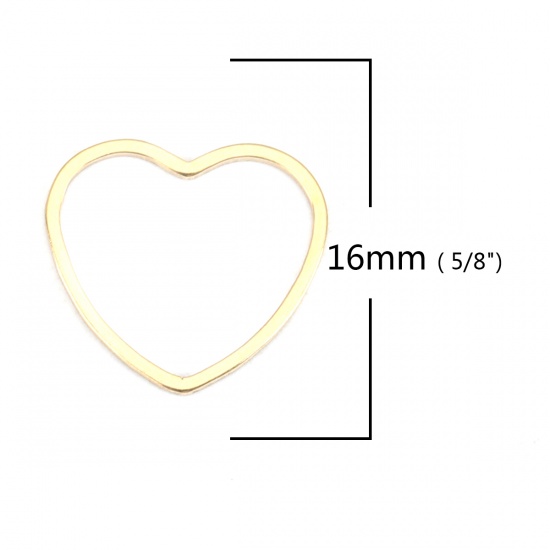 Picture of 304 Stainless Steel Frame Connectors Heart Gold Plated Hollow 16mm x 15mm, 10 PCs