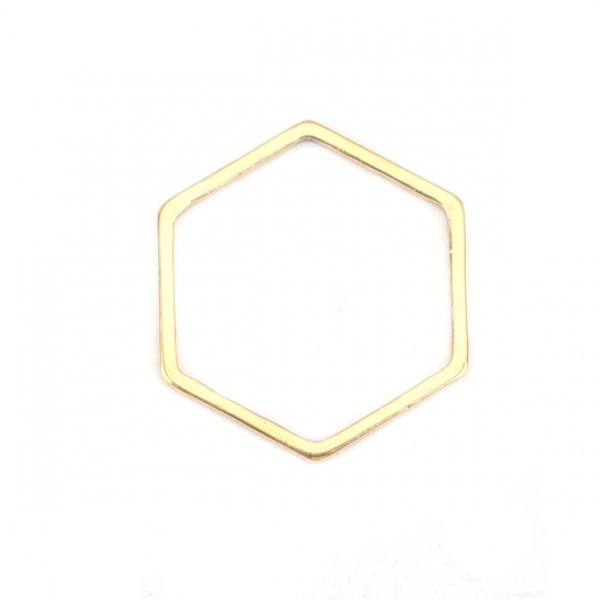 Picture of 304 Stainless Steel Frame Connectors Hexagon Gold Plated Hollow 18mm x 16mm, 10 PCs