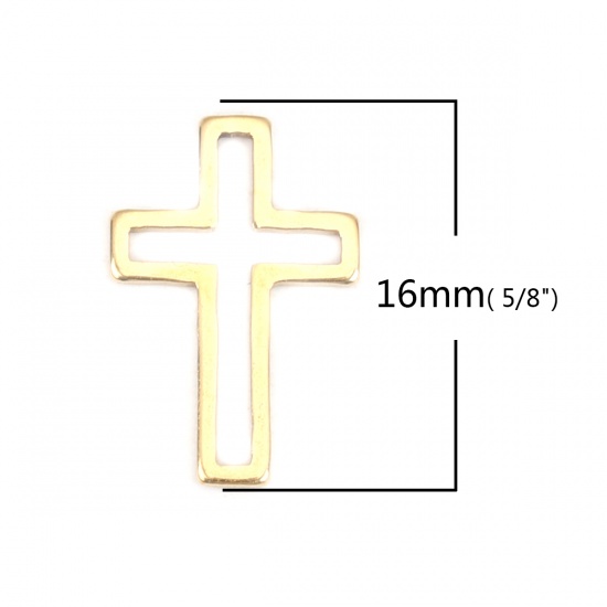 Immagine di 304 Acciaio Inossidabile Connettori Telaio Croce Oro Placcato Filigrana 16mm x 10mm, 10 Pz