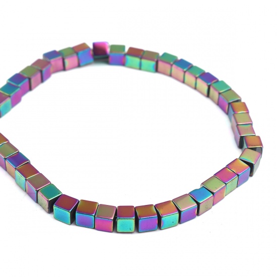 Image de (Classement A) Perles en Hématite （ Naturel ） Cube Multicolore Couleur AB 6mm x 6mm, Trou: env. 1.7mm, 40cm long, 1 Enfilade (Env. 68 Pcs/Enfilade)