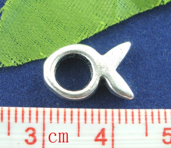 Picture of Zinc Based Alloy Beads Fish Animal Antique Silver Color About 13mm x 9mm, Hole:Approx 1.6mm, 40 PCs