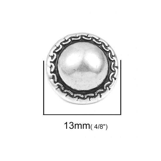 Bild von Zinklegierung Ösenknöpfe Rund Antiksilber 13mm D., 10 Stück
