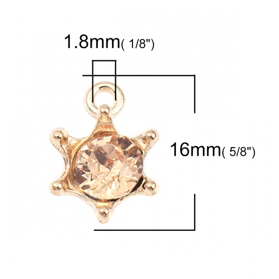 Picture of Zinc Based Alloy Charms Crown Gold Plated Champagne Rhinestone 16mm x 11mm, 30 PCs