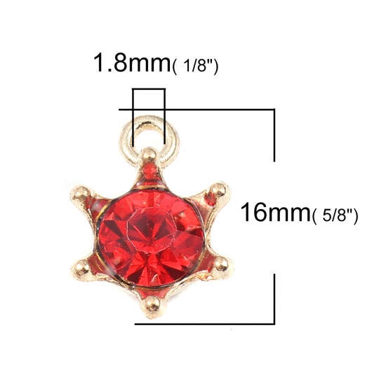 Picture of Zinc Based Alloy Charms Crown Gold Plated Red Rhinestone 16mm x 11mm, 30 PCs