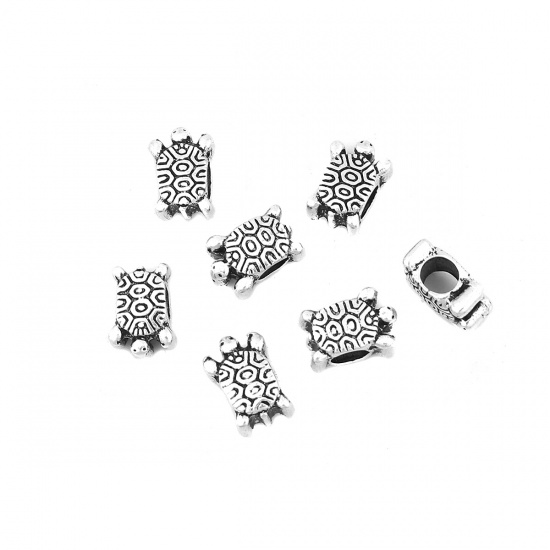 Picture of Zinc Based Alloy Spacer Beads Tortoise Animal Antique Silver Color 13mm x 9mm, Hole: Approx 4.8mm, 10 PCs