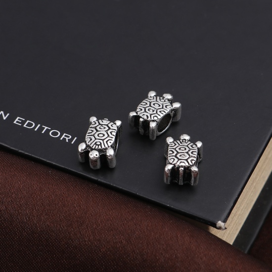 Picture of Zinc Based Alloy Spacer Beads Tortoise Animal Antique Silver Color 13mm x 9mm, Hole: Approx 4.8mm, 10 PCs