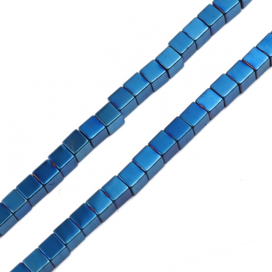 Picture of (Grade A) Hematite ( Natural ) Beads Cube Blue About 6mm x 6mm, Hole: Approx 1.7mm, 40cm(15 6/8") long, 1 Strand (Approx 68 PCs/Strand)