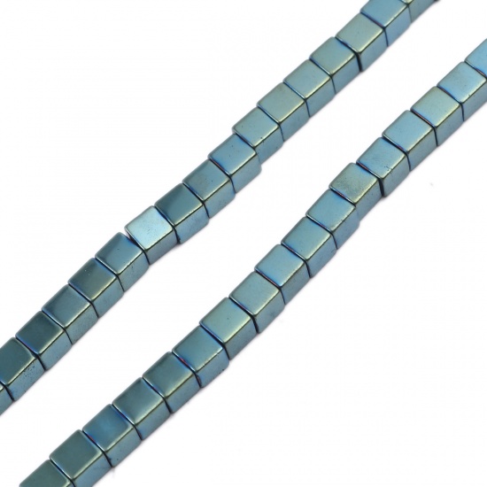 Picture of (Grade A) Hematite ( Natural ) Beads Cube Green Blue About 6mm x 6mm, Hole: Approx 1.7mm, 40cm(15 6/8") long, 1 Strand (Approx 68 PCs/Strand)