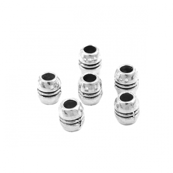 Image de Perles en Alliage de Zinc Tonneau Argent Vieilli 6mm x 5mm, Trou: env. 2.5mm, 100 Pcs