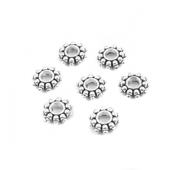 Picture of Zinc Based Alloy Spacer Beads Flower Antique Silver 9mm x 9mm, Hole: Approx 2.8mm, 100 PCs