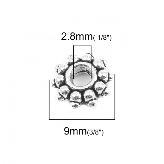 Picture of Zinc Based Alloy Spacer Beads Flower Antique Silver 9mm x 9mm, Hole: Approx 2.8mm, 100 PCs