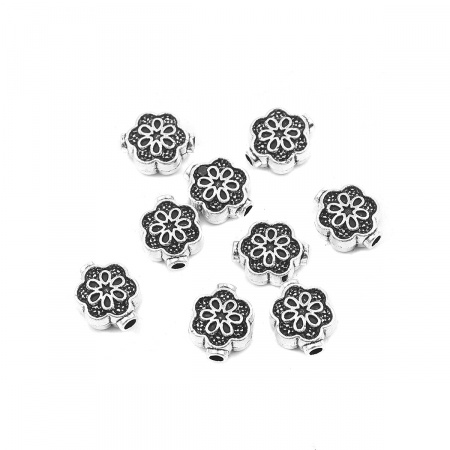 Lega di Zinco Perline Fiore Argento Antico Circa 10mm x 8mm, Foro:Circa 1.7mm, 50 Pz