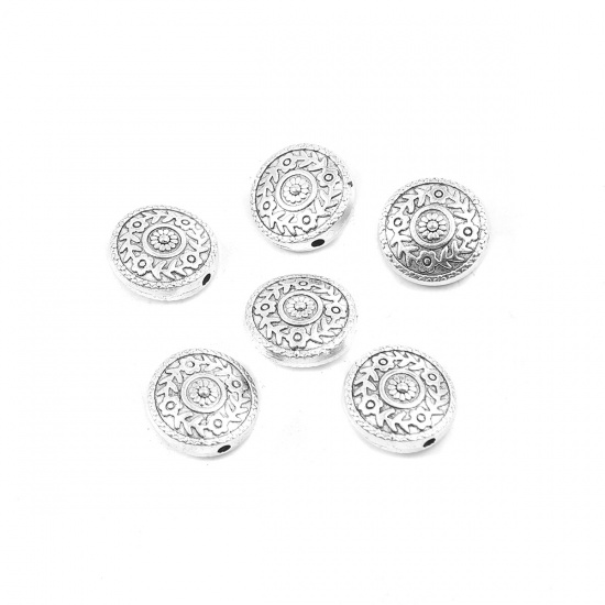 Picture of Zinc Based Alloy Spacer Beads Round Antique Silver Flower About 14mm Dia., Hole: Approx 1.7mm, 20 PCs