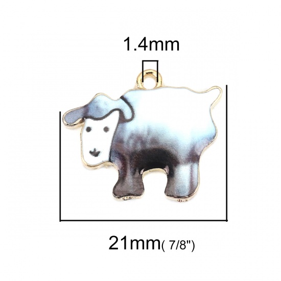 Picture of Zinc Based Alloy Charms Sheep Gold Plated Dark Gray Enamel 21mm x 17mm, 10 PCs