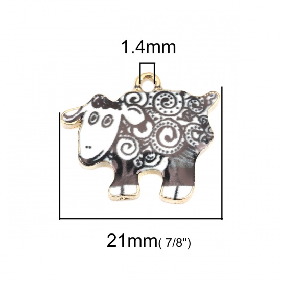 Picture of Zinc Based Alloy Charms Sheep Gold Plated Black Enamel 21mm x 17mm, 10 PCs