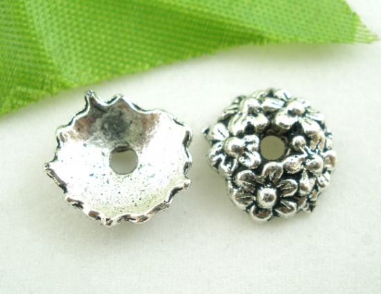 Picture of Zinc Based Alloy Beads Caps Flower Antique Silver Color 10mm x 3mm, 60 PCs