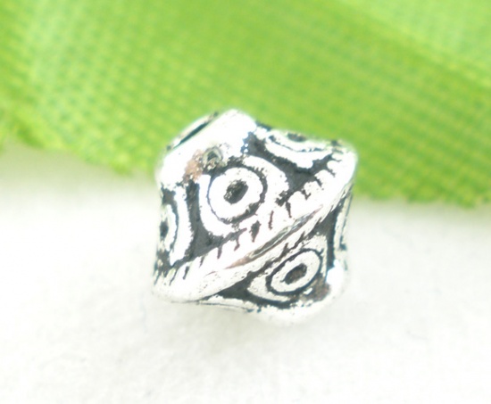 Picture of Zinc Based Alloy Spacer Beads Bicone Antique Silver Color Dot Carved About 6mm x 6mm, Hole:Approx 1.6mm, 100 PCs