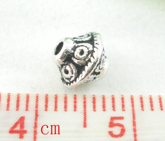 Picture of Zinc Based Alloy Spacer Beads Bicone Antique Silver Color Dot Carved About 6mm x 6mm, Hole:Approx 1.6mm, 100 PCs
