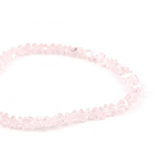 Picture of Glass Beads Triangle Light Pink Transparent About 6mm x 6mm, Hole: Approx 1.3mm, 40cm(15 6/8") - 34cm(13 3/8") long, 1 Strand (Approx 120 - 80 PCs/Strand)