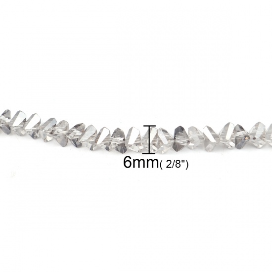 Picture of Glass Beads Triangle Gray Transparent About 6mm x 6mm, Hole: Approx 1.3mm, 40cm(15 6/8") - 34cm(13 3/8") long, 1 Strand (Approx 120 - 80 PCs/Strand)