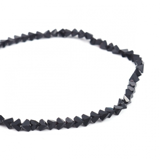 Picture of Glass Beads Triangle Black About 6mm x 6mm, Hole: Approx 1.3mm, 40cm(15 6/8") - 34cm(13 3/8") long, 1 Strand (Approx 120 - 80 PCs/Strand)