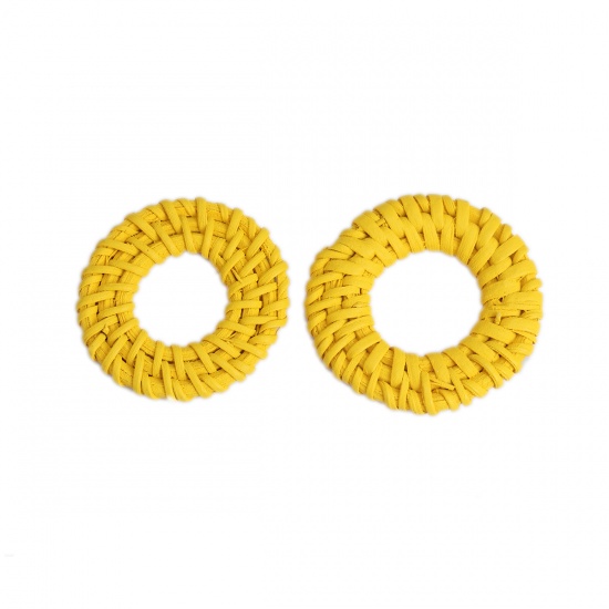 Immagine di Malacca Connettore Accessori Anello Giallo Intreccio 4.5cm - 4cm Dia, 2 Pz