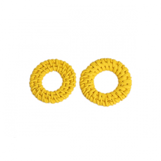 Immagine di Malacca Connettore Accessori Anello Giallo Intreccio 4.5cm - 4cm Dia, 2 Pz