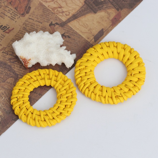 Immagine di Malacca Connettore Accessori Anello Giallo Intreccio 4.5cm - 4cm Dia, 2 Pz