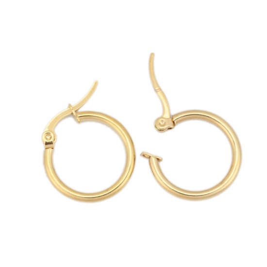 Picture of 304 Stainless Steel Hoop Earrings Gold Plated Round 25mm x 23mm, Post/ Wire Size: (17 gauge), 1 Pair