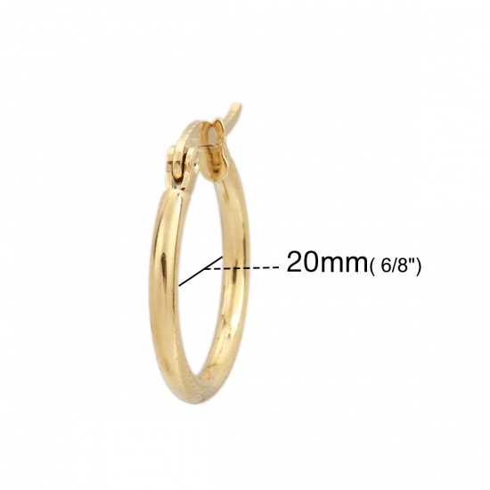 Picture of 304 Stainless Steel Hoop Earrings Gold Plated Round 25mm x 23mm, Post/ Wire Size: (17 gauge), 1 Pair