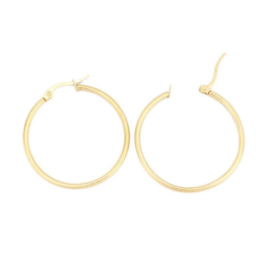 Picture of 304 Stainless Steel Hoop Earrings Gold Plated Round 3cm Dia., Post/ Wire Size: (17 gauge), 1 Pair