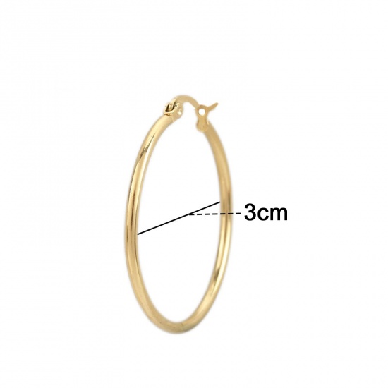 Picture of 304 Stainless Steel Hoop Earrings Gold Plated Round 3cm Dia., Post/ Wire Size: (17 gauge), 1 Pair