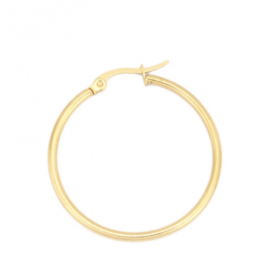 Picture of 304 Stainless Steel Hoop Earrings Gold Plated Round 3cm Dia., Post/ Wire Size: (17 gauge), 1 Pair