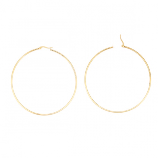 Picture of 304 Stainless Steel Hoop Earrings Gold Plated Round 8cm Dia., Post/ Wire Size: (17 gauge), 1 Pair