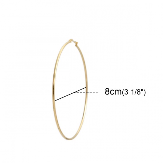 Picture of 304 Stainless Steel Hoop Earrings Gold Plated Round 8cm Dia., Post/ Wire Size: (17 gauge), 1 Pair