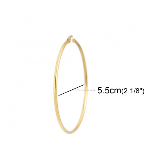 Picture of 304 Stainless Steel Hoop Earrings Gold Plated Round 5.5cm Dia., Post/ Wire Size: (17 gauge), 1 Pair